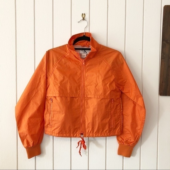 Calvin Klein Orange Spell Out Windbreaker Jacket - Picture 1 of 7